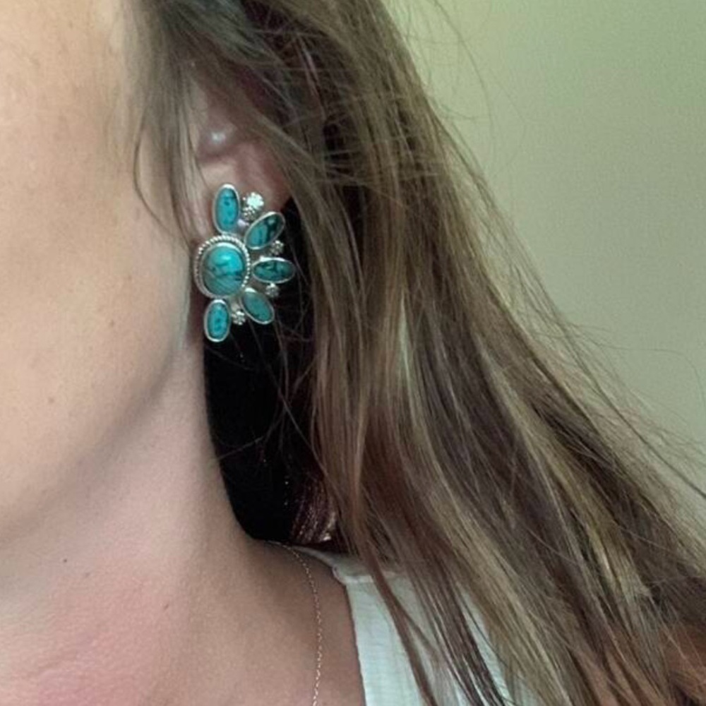 Turquoise silver stud earrings western - Picture 7 of 7